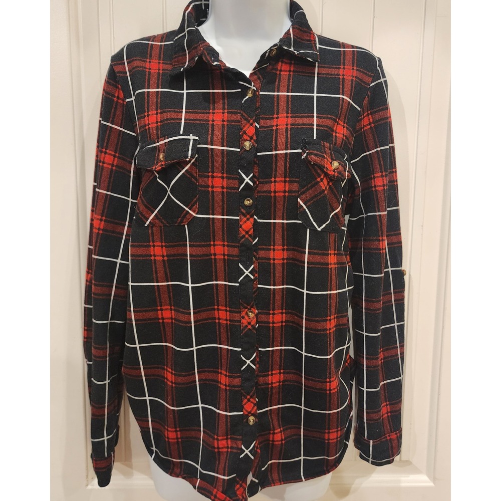 Eden & Olivia Maternity Plaid Button Down Shirt Red Black White Large